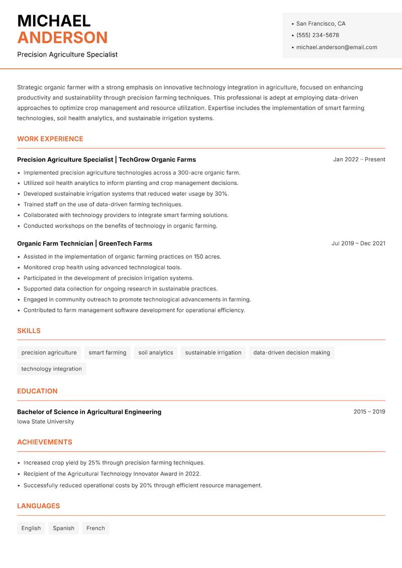 Organic Farmer Resume Template