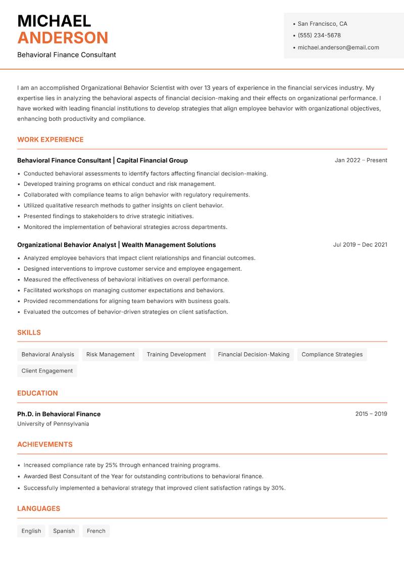 Organizational Behavior Scientist Resume Template