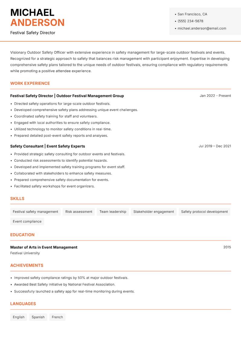Outdoor Safety Officer Resume Template