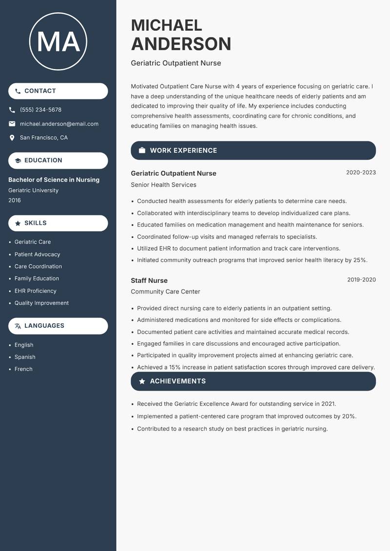 Outpatient Care Nurse Resume Preview Example