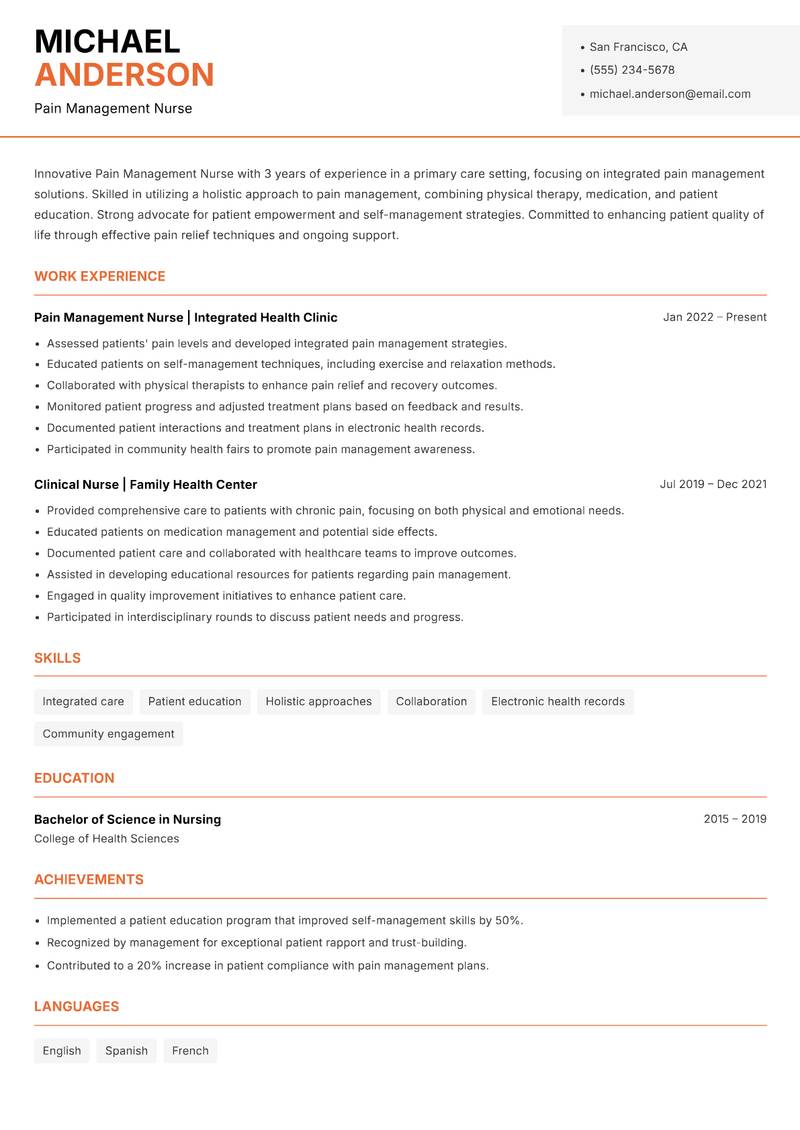 Pain Management Nurse Resume Template