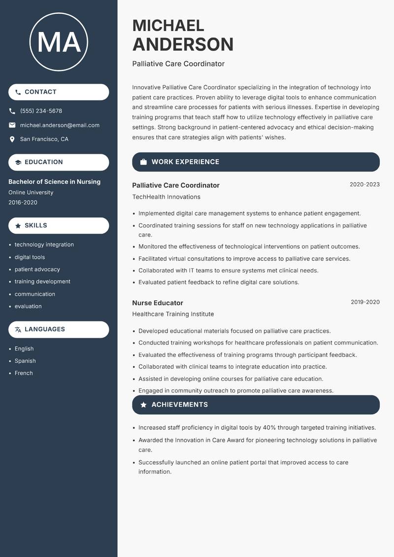Palliative Care Coordinator Resume Preview Example