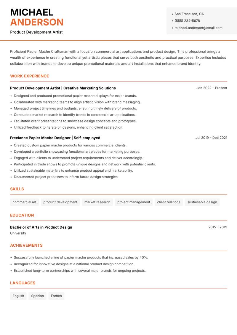 Papier Mache Artisan Resume Template