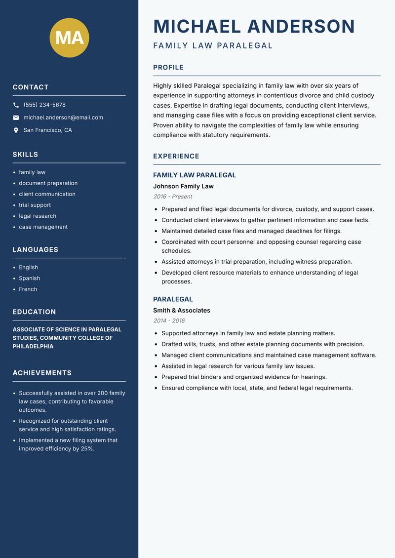 Paralegal Resume Preview Example