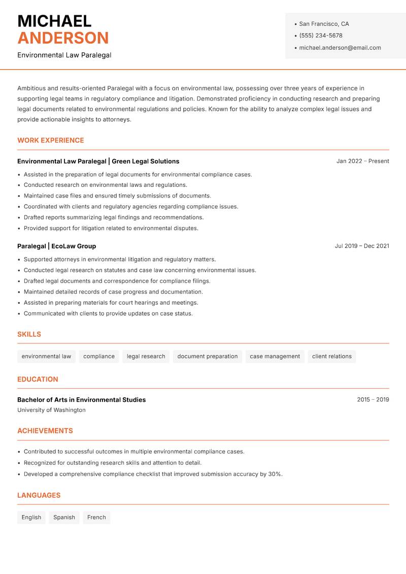 Paralegal Resume Template