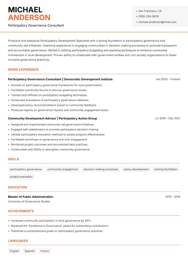 Participatory Development Specialist Resume Template