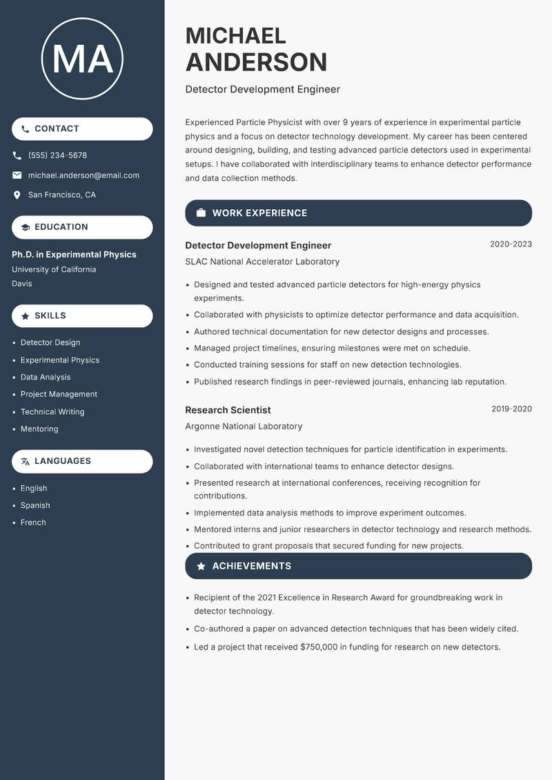 Particle Physicist Resume Preview Example