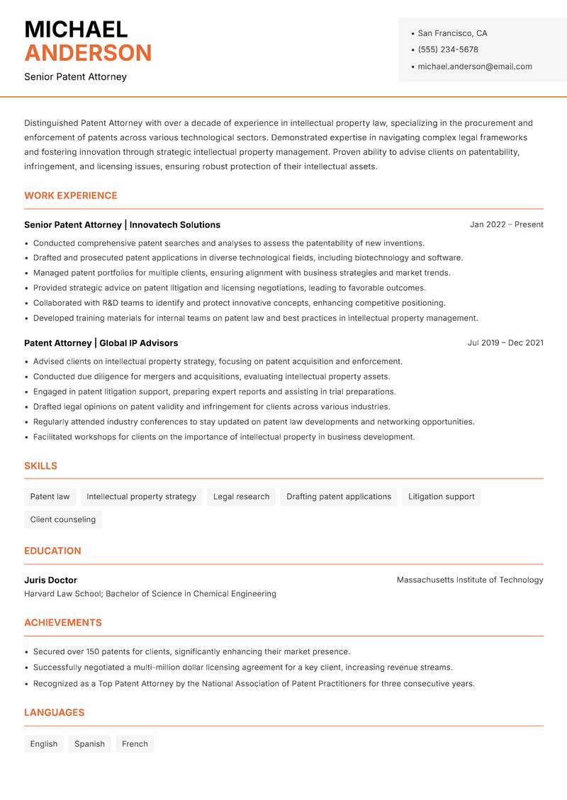 Patent Attorney Resume Template
