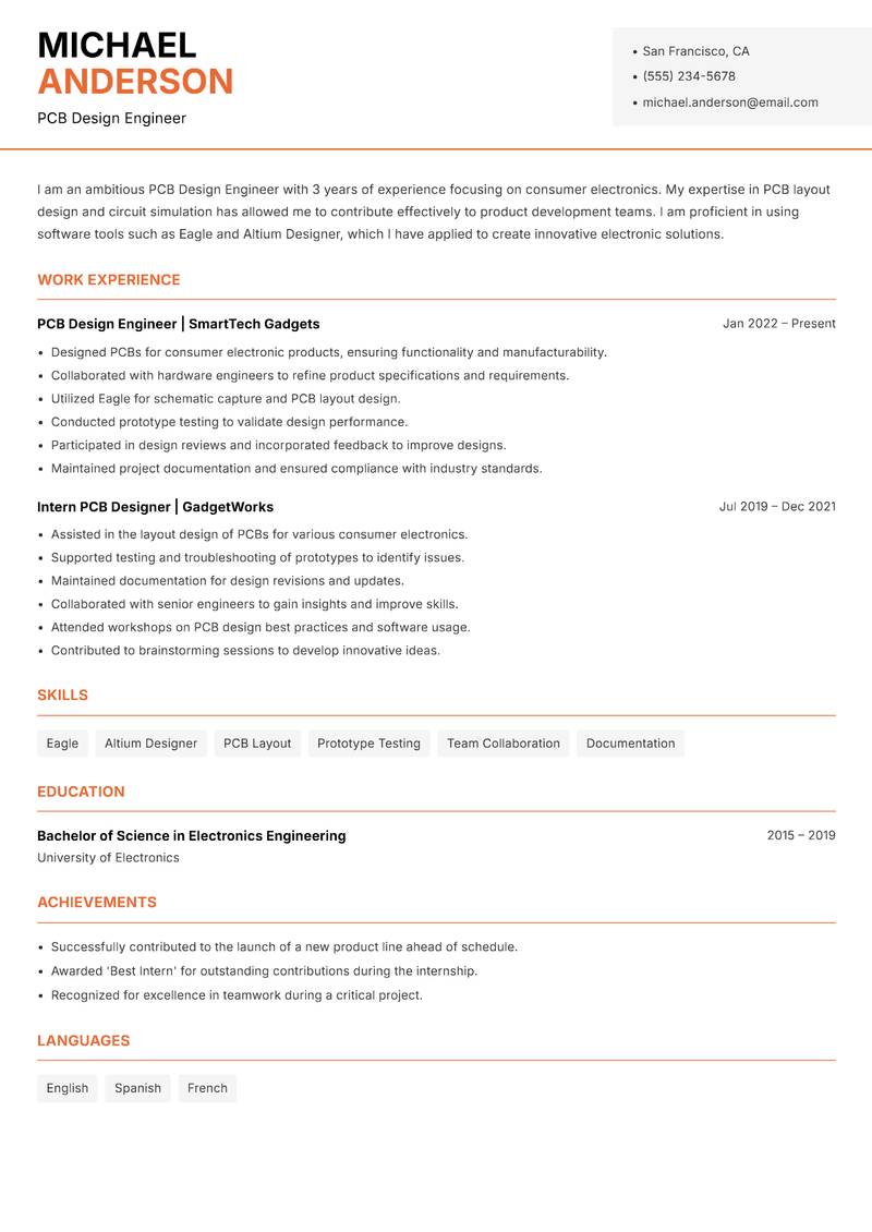 PCB Design Engineer Resume Template