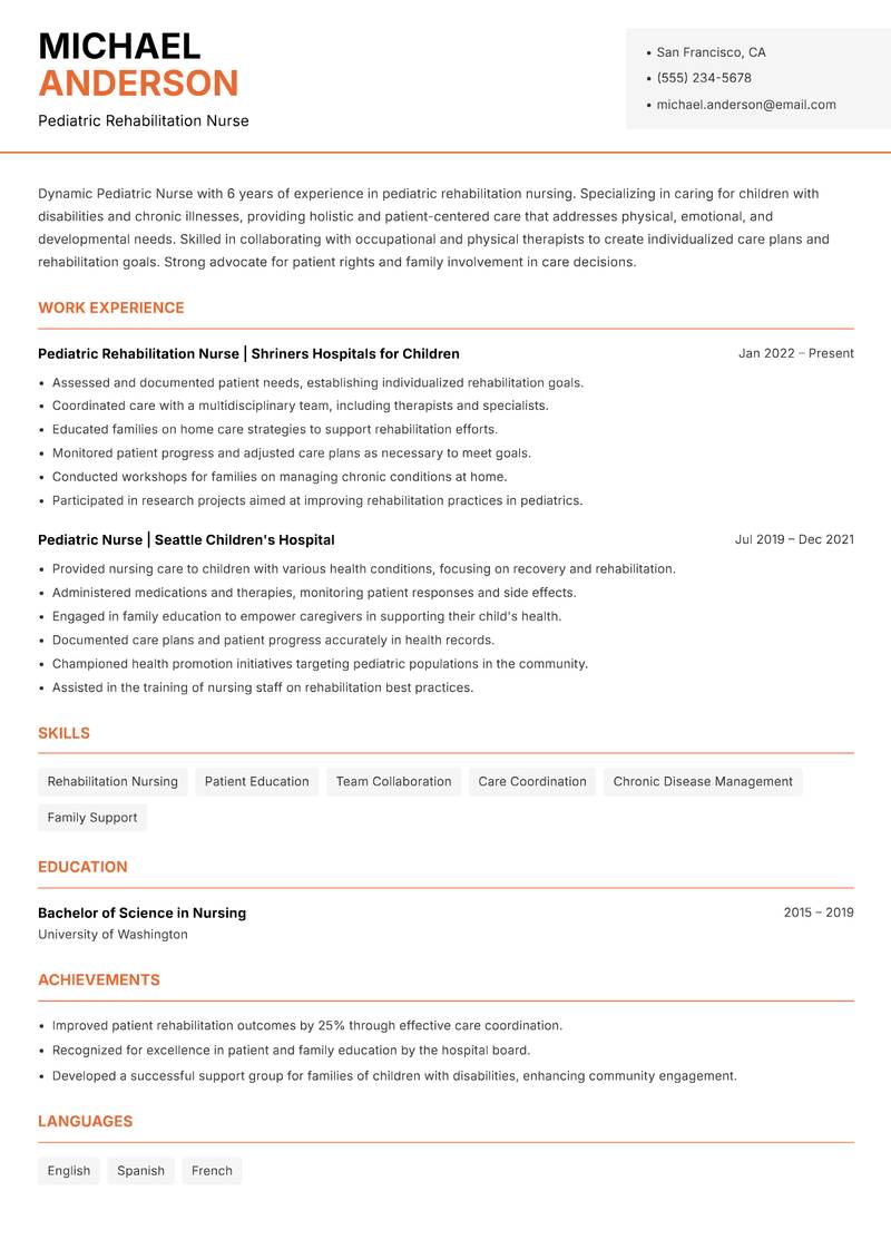 Pediatric Nurse Resume Template