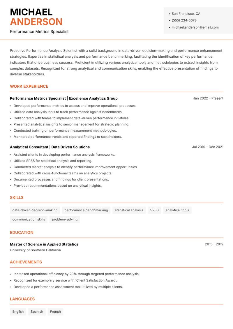 Performance Analysis Scientist Resume Template