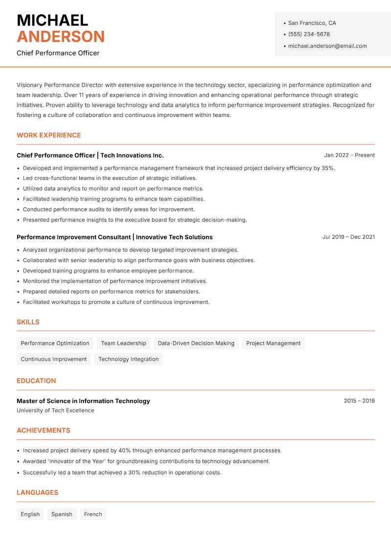 Performance Director Resume Template