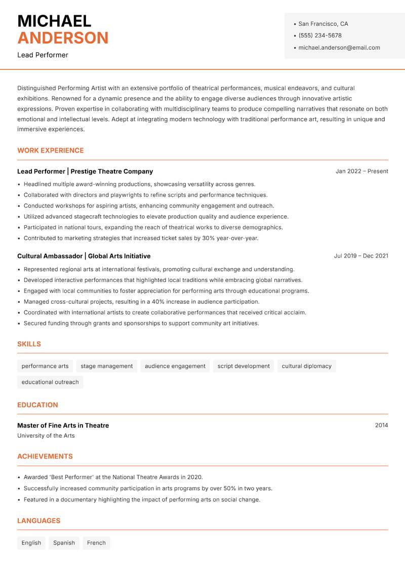 Performing Artist Resume Template