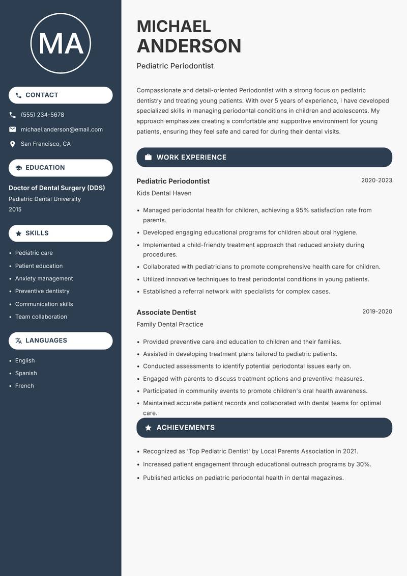 Periodontist Resume Preview Example