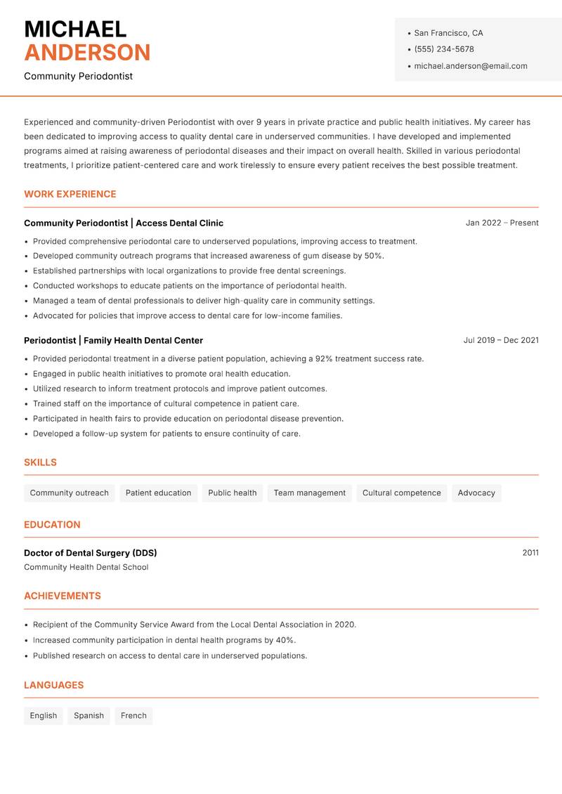 Periodontist Resume Template