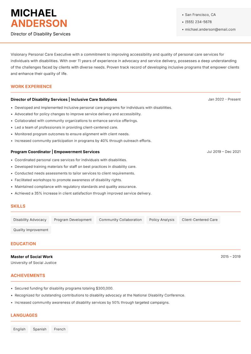 Personal Care Executive Resume Template
