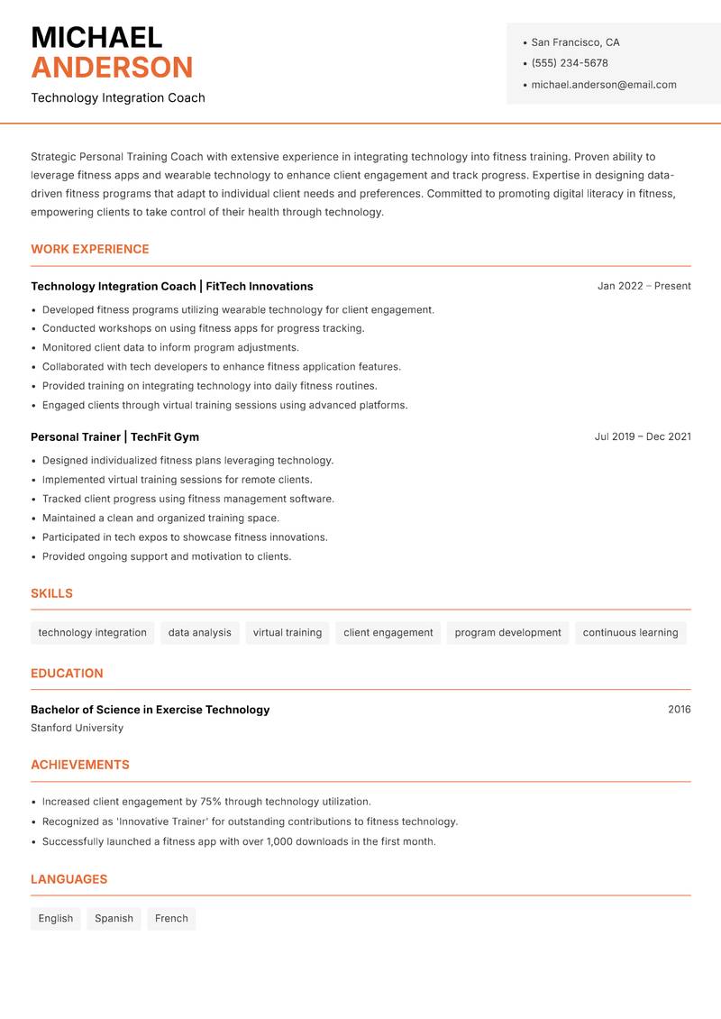 Personal Training Coach Resume Template