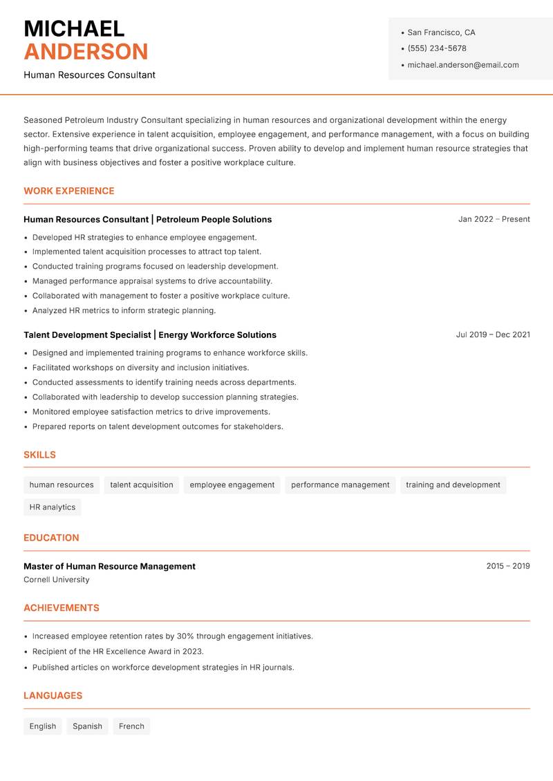 Petroleum Industry Consultant Resume Template