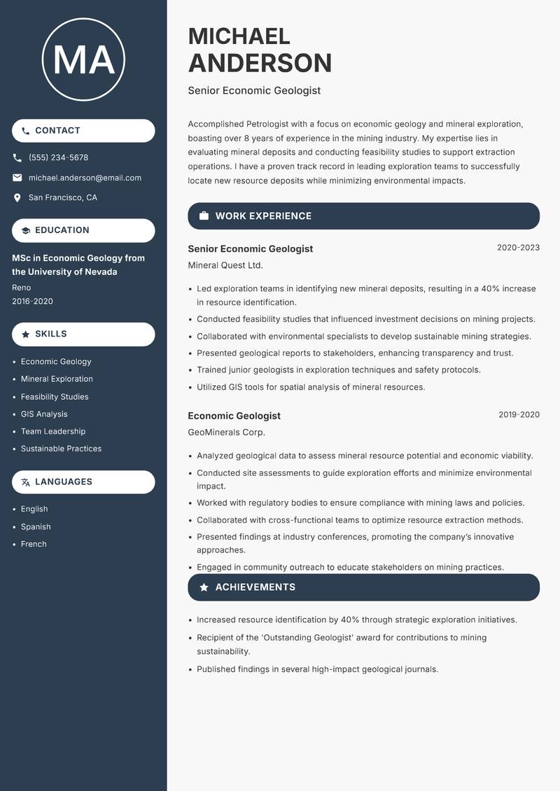 Petrologist Resume Preview Example