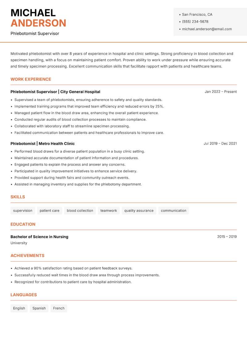 Phlebotomist Resume Template