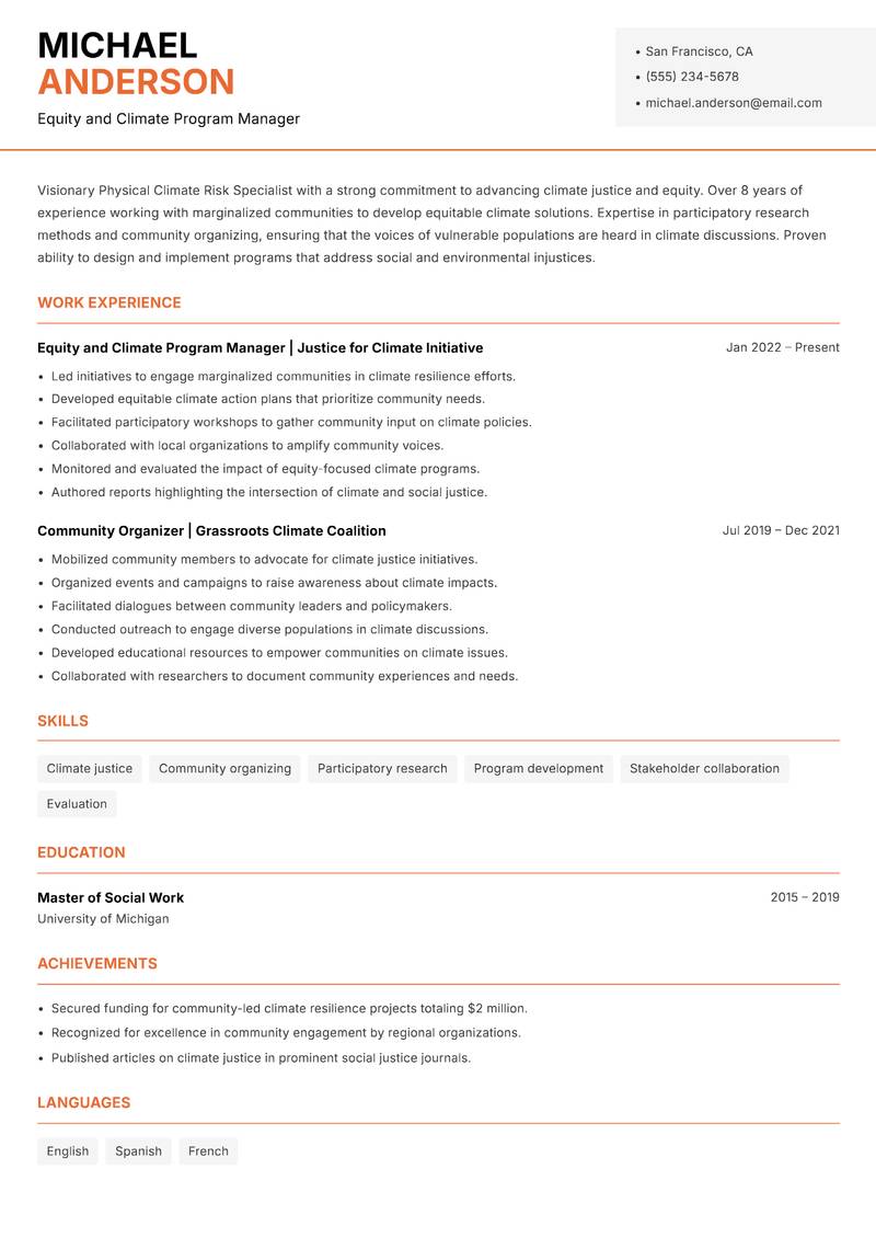 Physical Climate Risk Specialist Resume Template