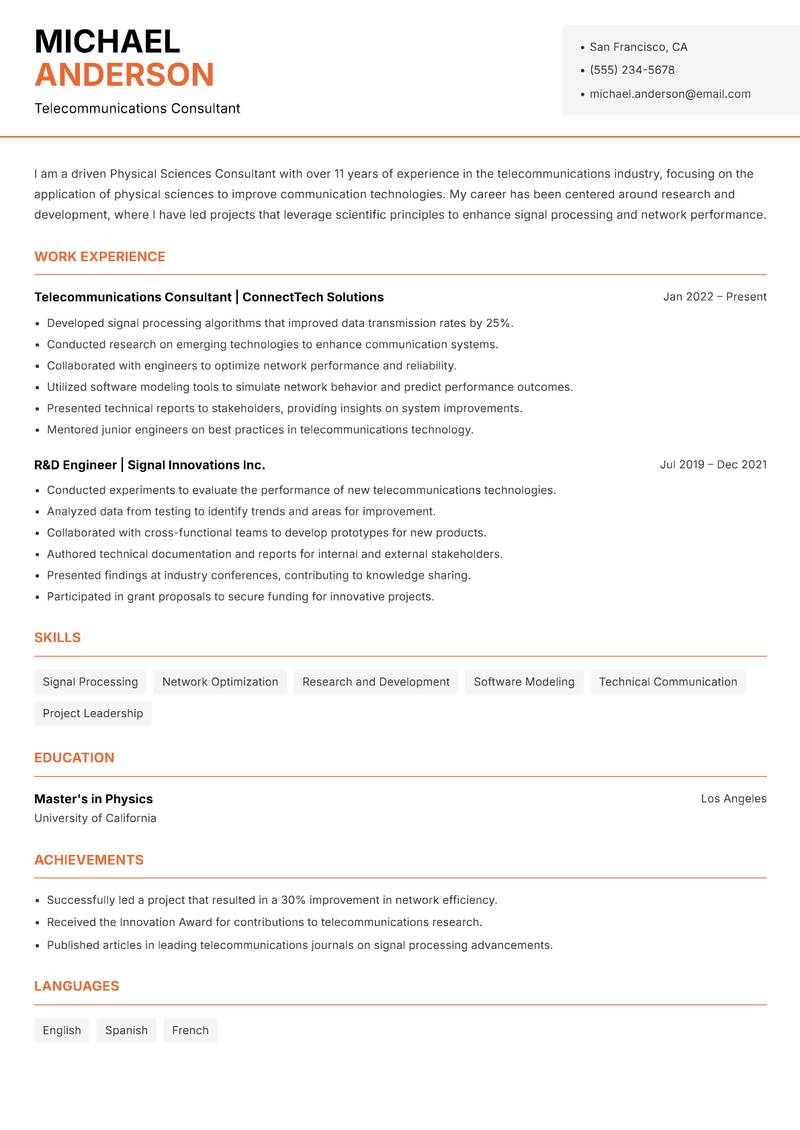 Physical Sciences Consultant Resume Template