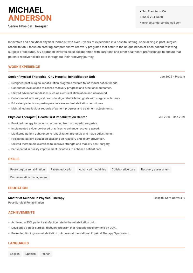 Physical Therapist Resume Template