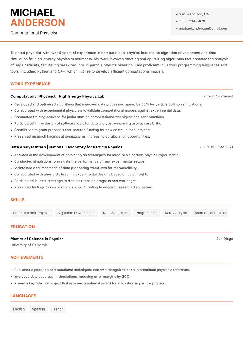 Physicist Resume Template