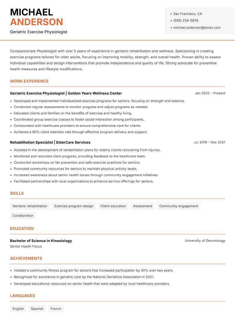 Physiologist Resume Template