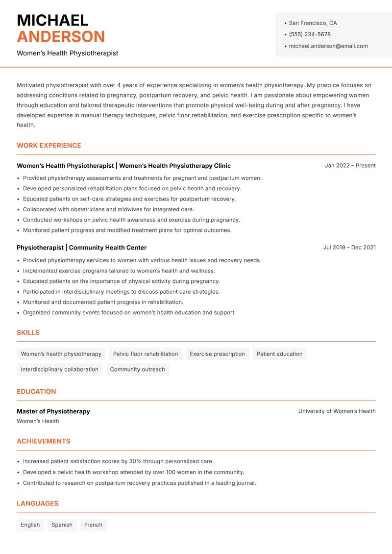 Physiotherapist Resume Template