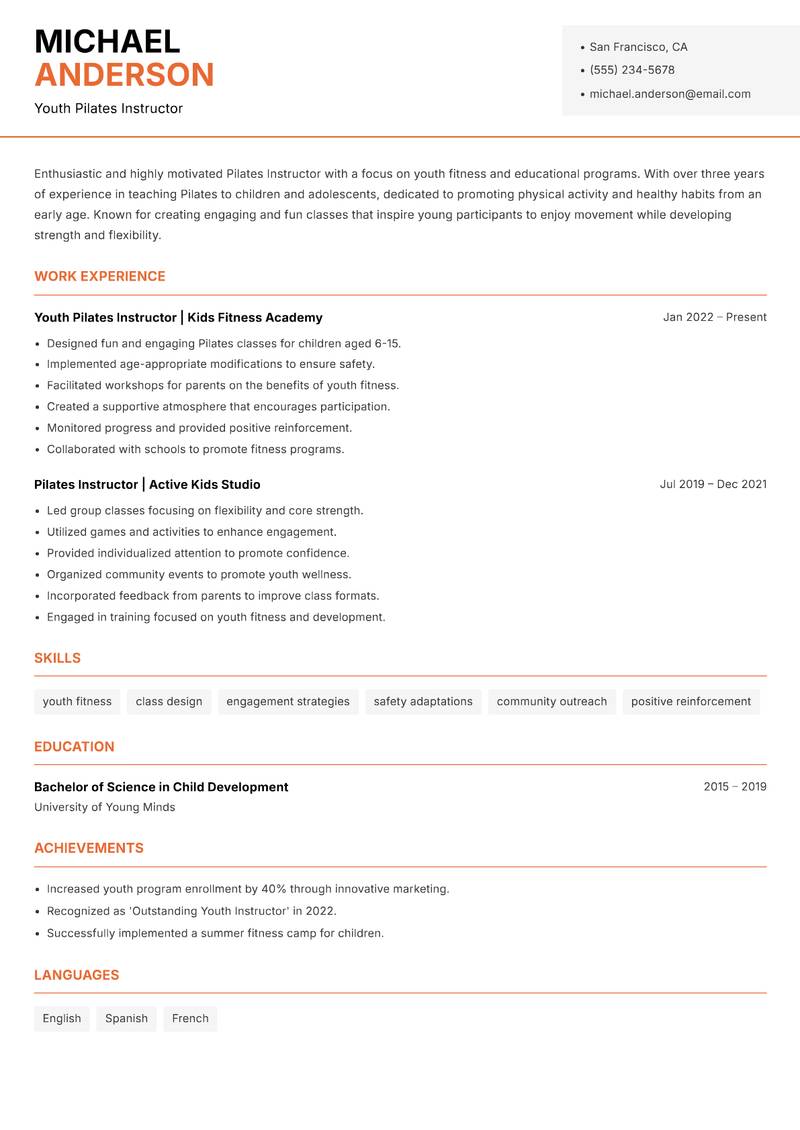 Pilates Instructor Resume Template