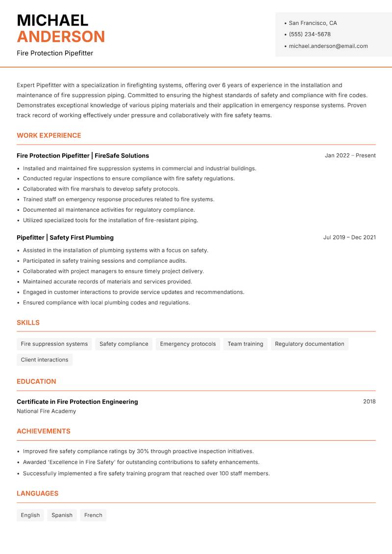 Pipefitter Resume Template