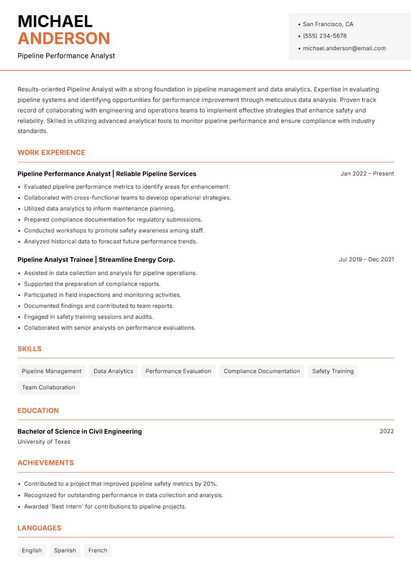 Pipeline Analyst Resume Template