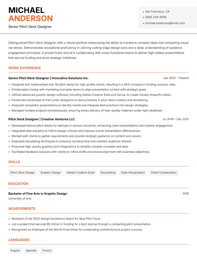 Pitch Deck Designer Resume Template