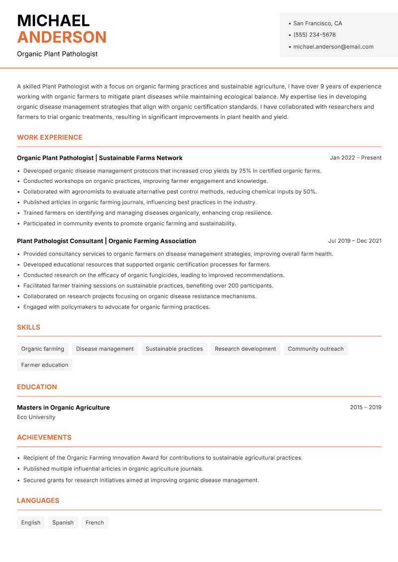 Plant Pathologist Resume Template