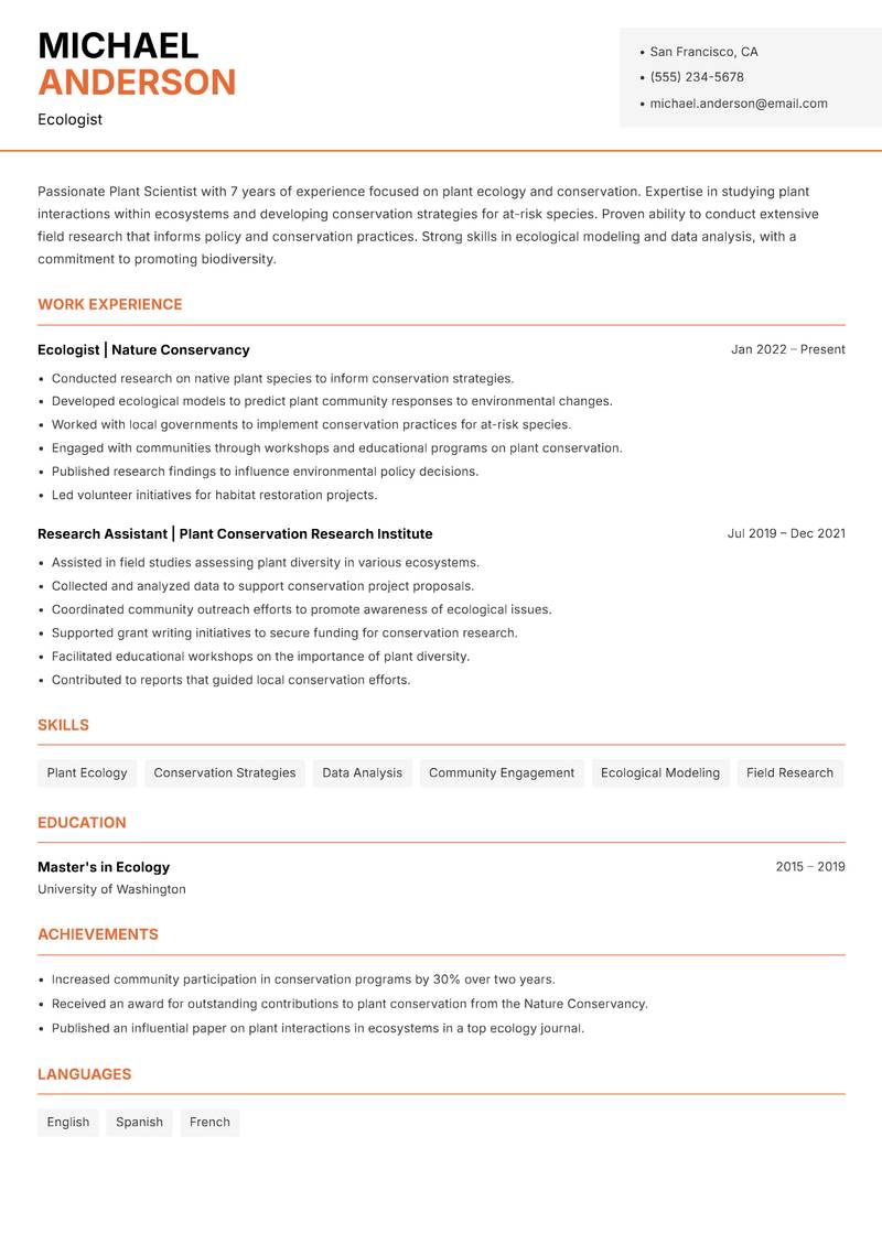 Plant Scientist Resume Template