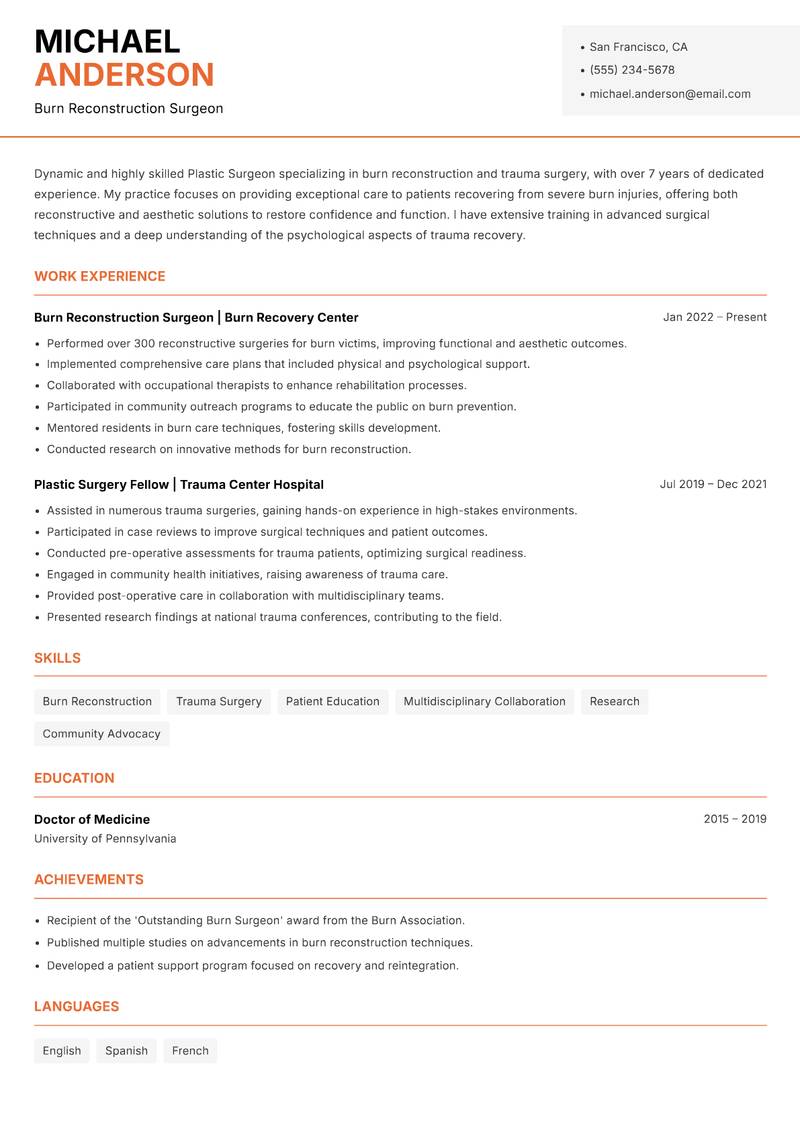 Plastic Surgeon Resume Template
