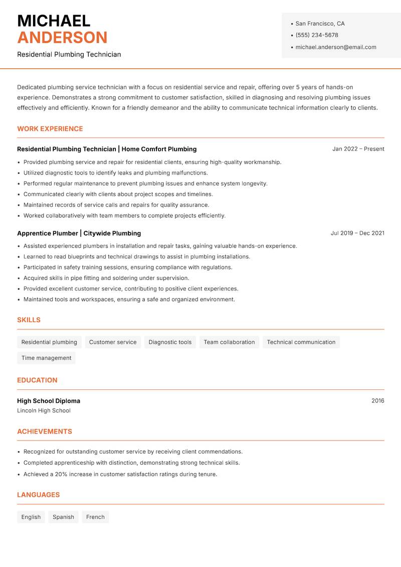 Plumber Resume Template