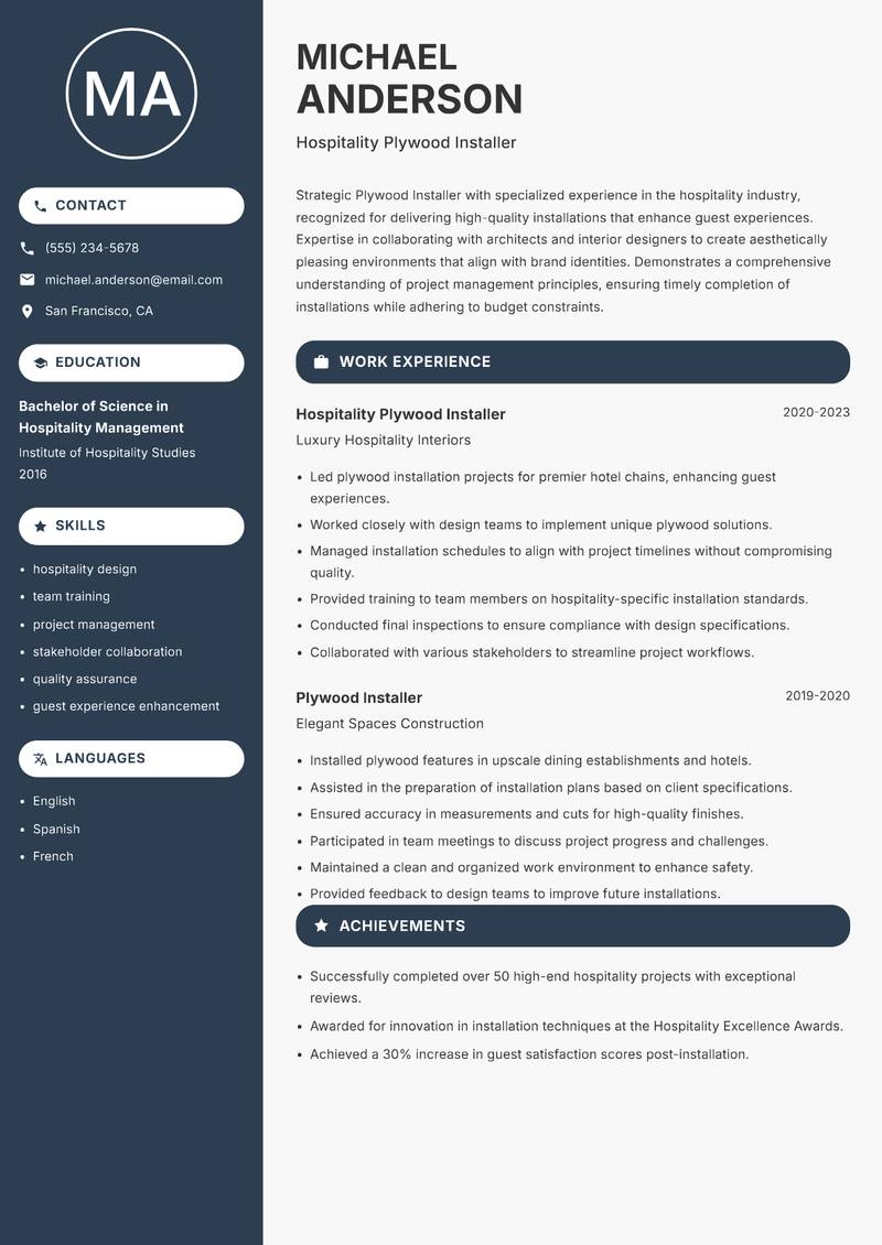 Plywood Installer Resume Preview Example