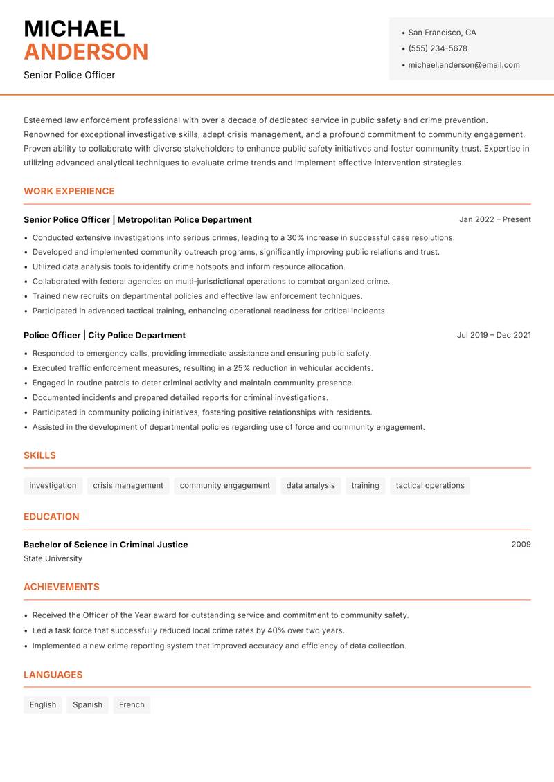 Police Officer Resume Template