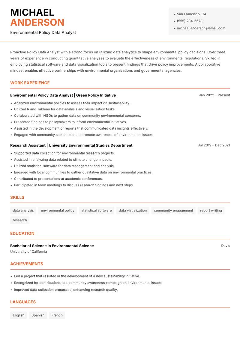 Policy Data Analyst Resume Template