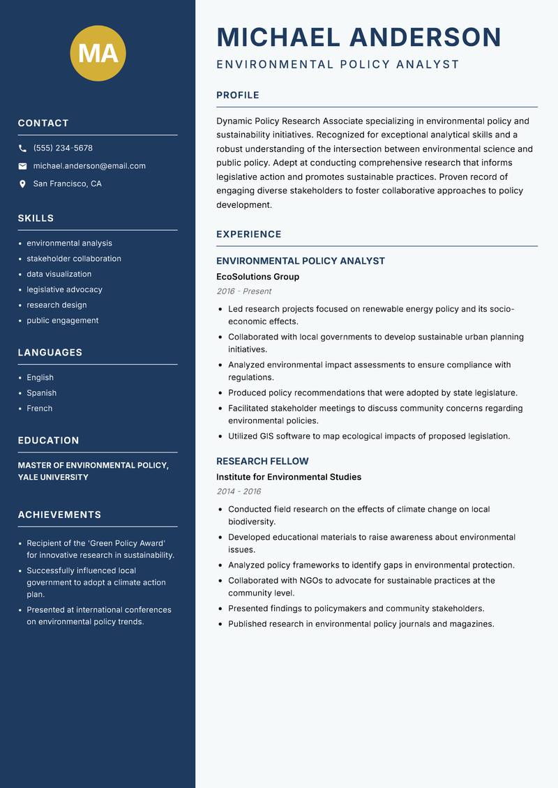 Policy Research Associate Resume Preview Example