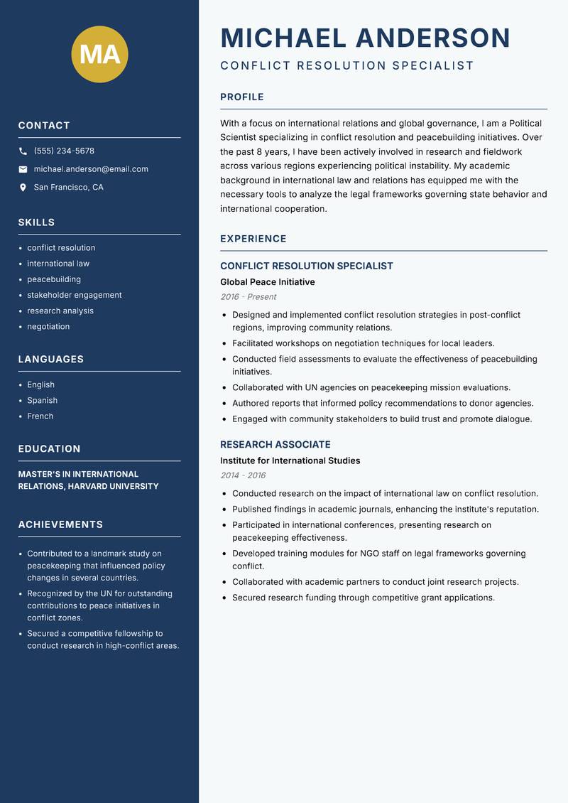 Political Scientist Resume Preview Example