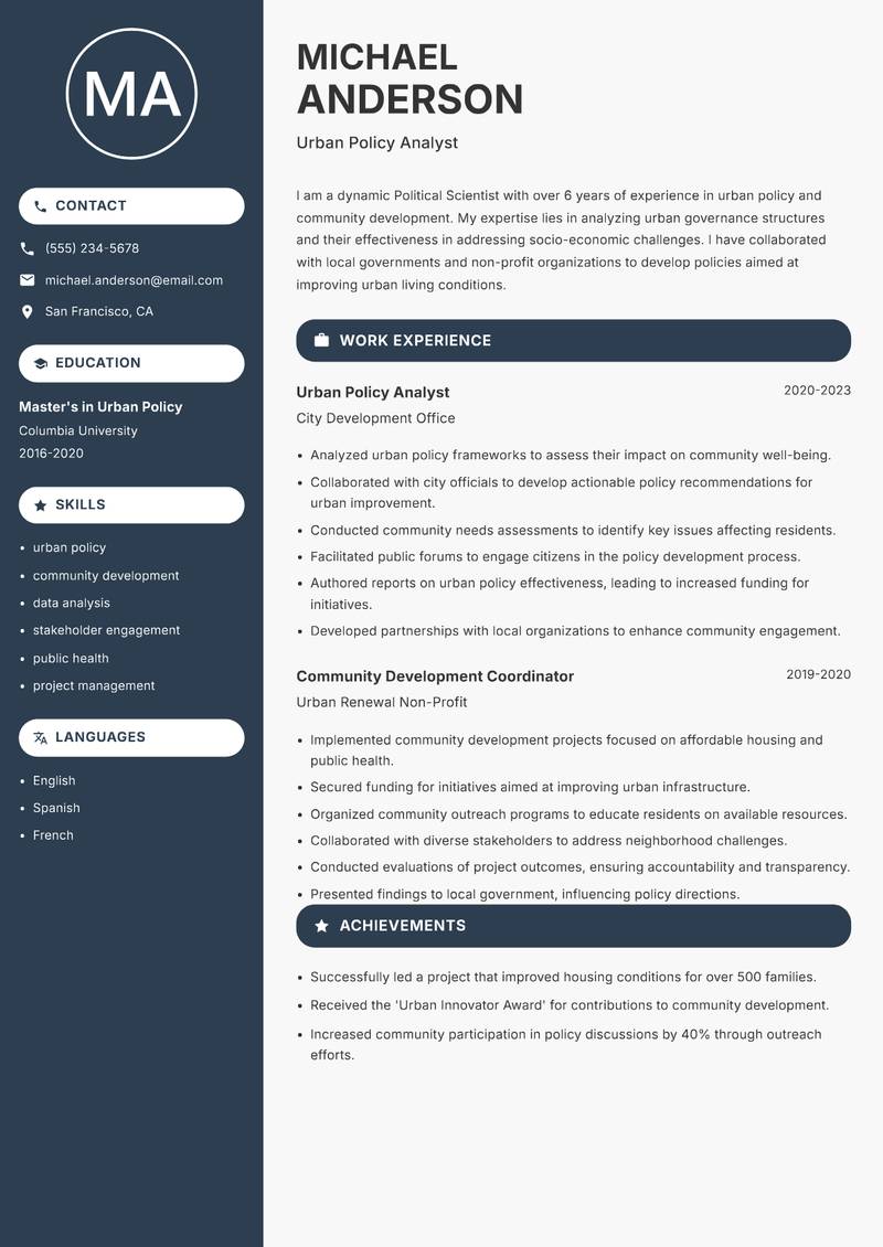 Political Scientist Resume Preview Example