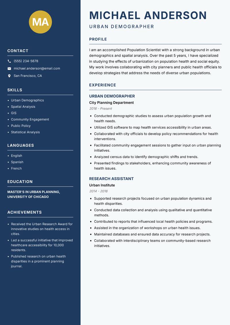 Population Scientist Resume Preview Example