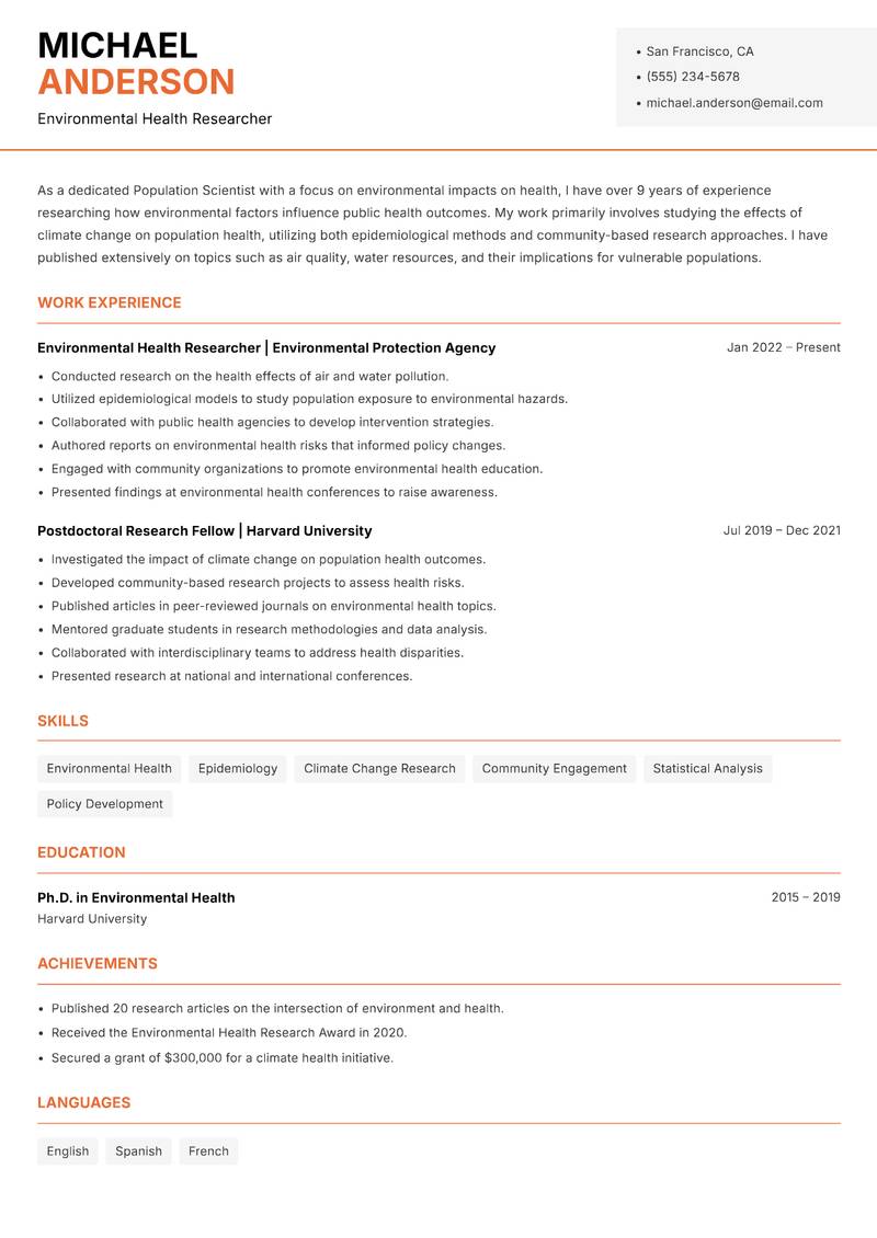 Population Scientist Resume Template