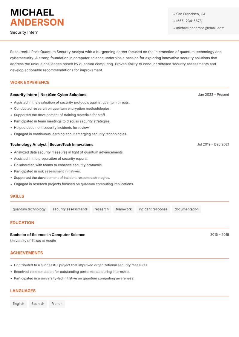 Post-Quantum Security Analyst Resume Template