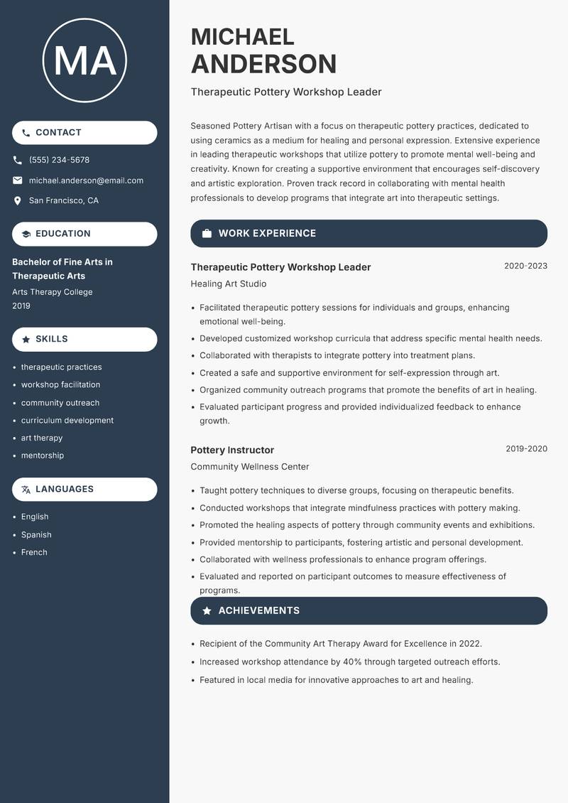 Pottery Artisan Resume Preview Example