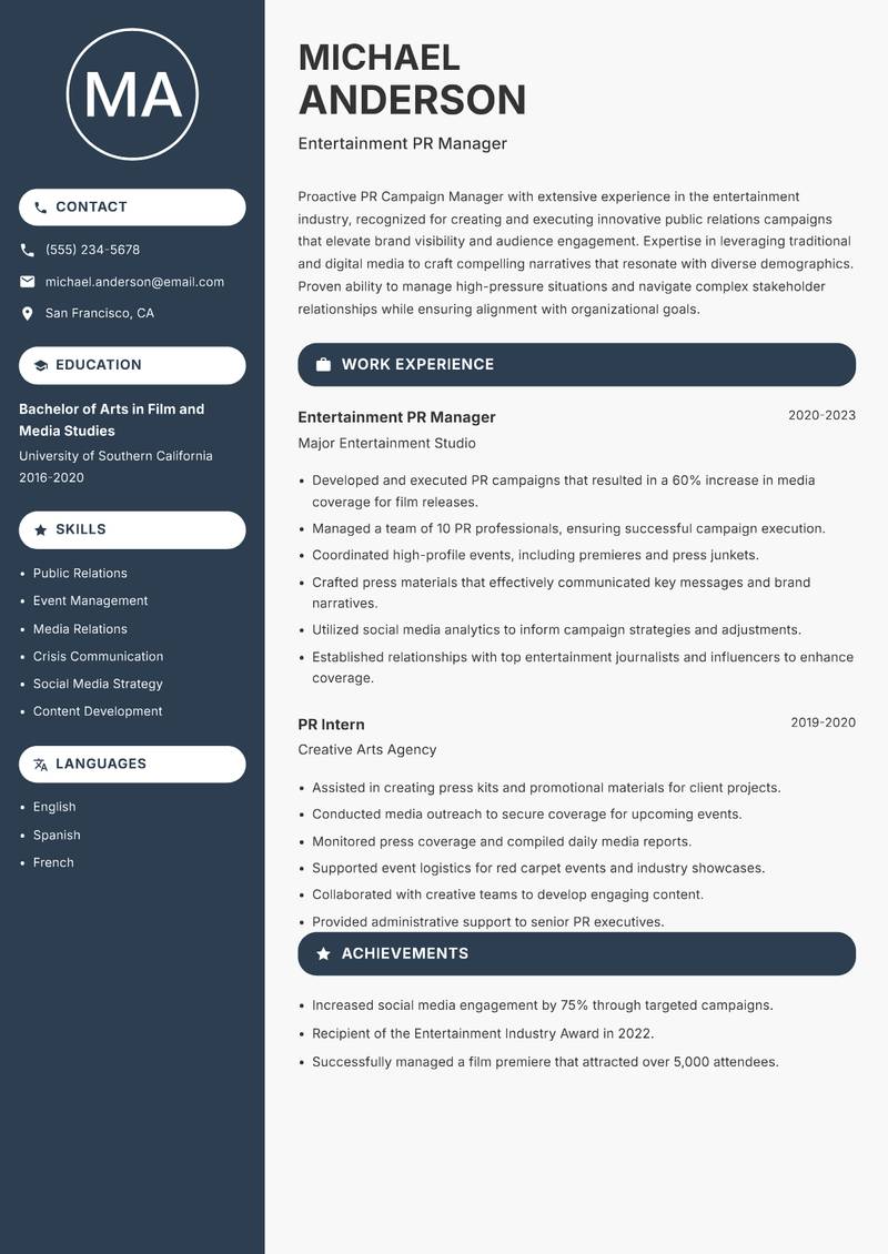 PR Campaign Manager Resume Preview Example