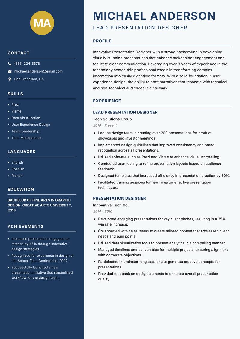 Presentation Designer Resume Preview Example